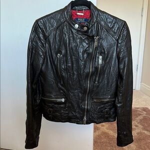 Polo Ralph Lauren Black Leather Moto Jacket | Real Cowhide | Women’s Size Small